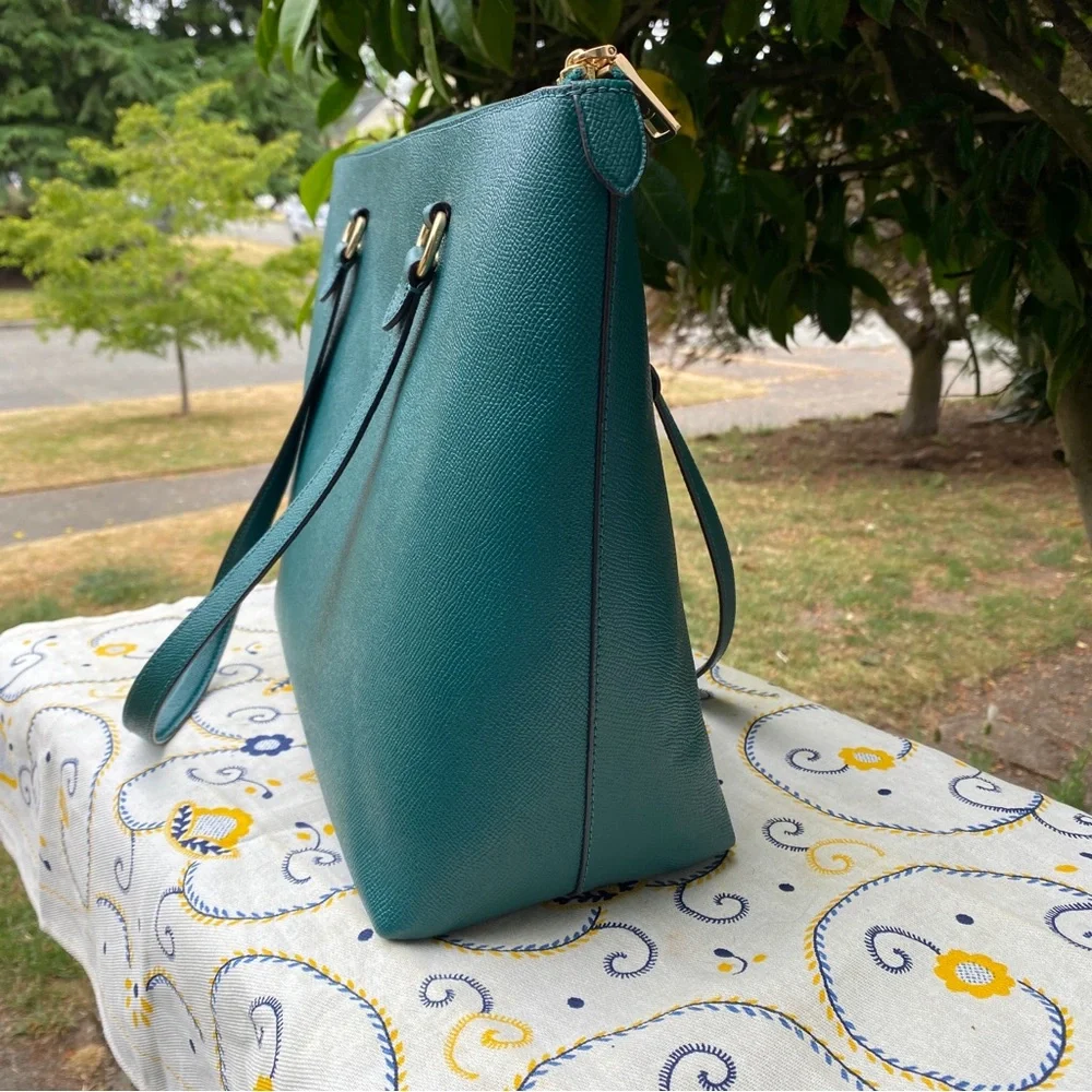 COACH Gallery City Teal Green Zip-Front Leather Tote w. Gold Hardware NEW- 79608